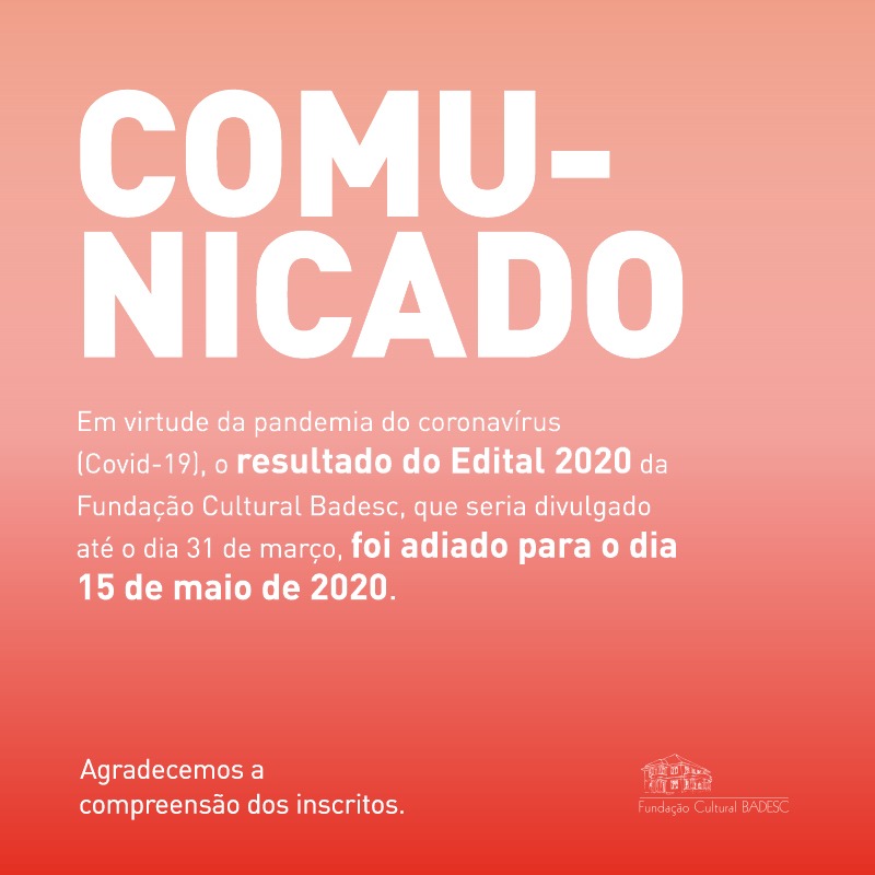Comunicado: Edital de Exposições 2020