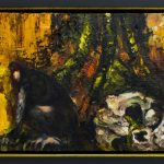 Caveira, macaco e árvore, Fernando Lindote, 2019. Óleo sobre tela, 57,3x47,3cm.
