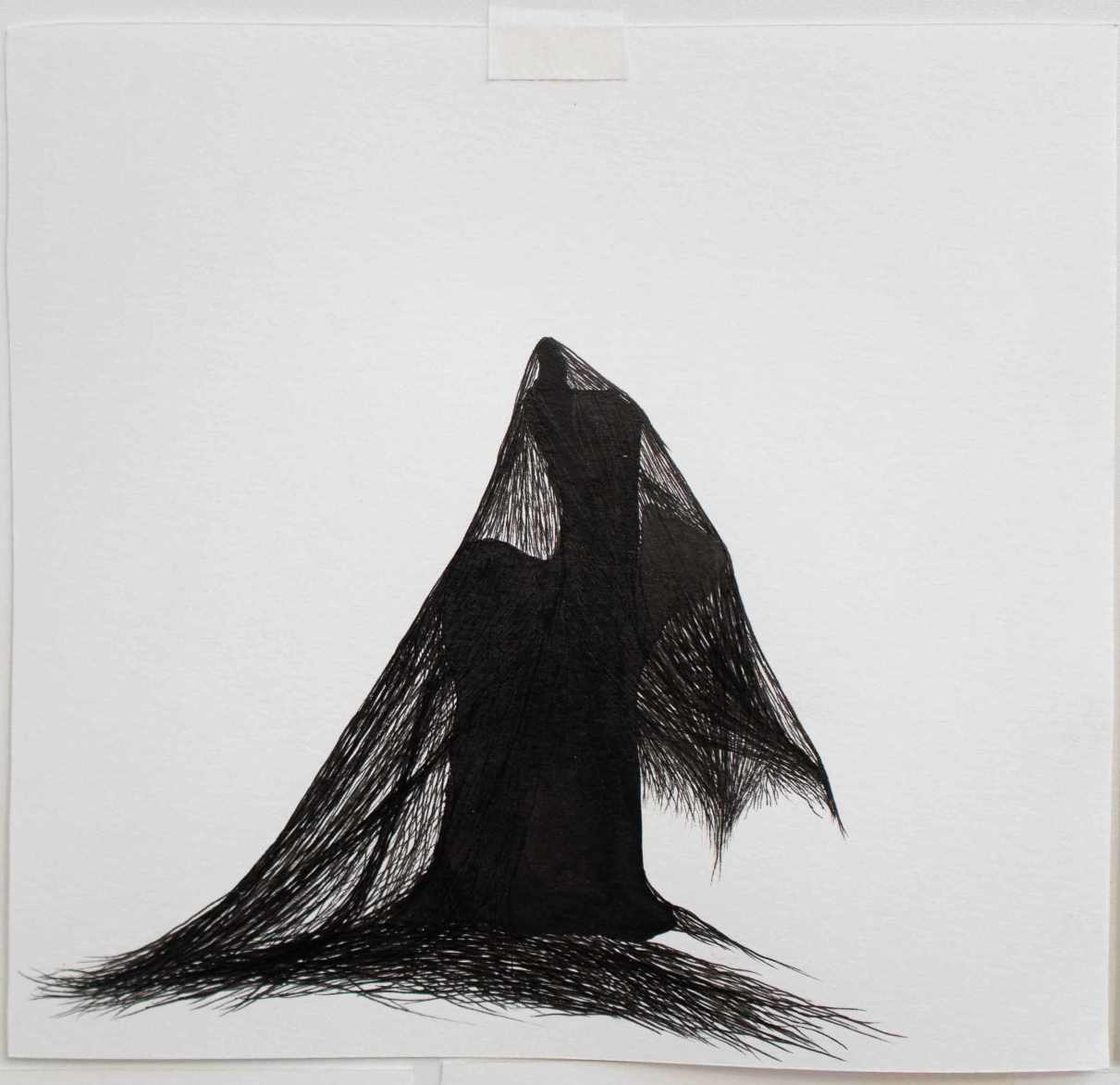 Algas filamentosas sobre restinga, Edson Macalini, 2020. Desenho a base de tinta nanquim e caneta nanquim sobre papel canson, 20x20cm.