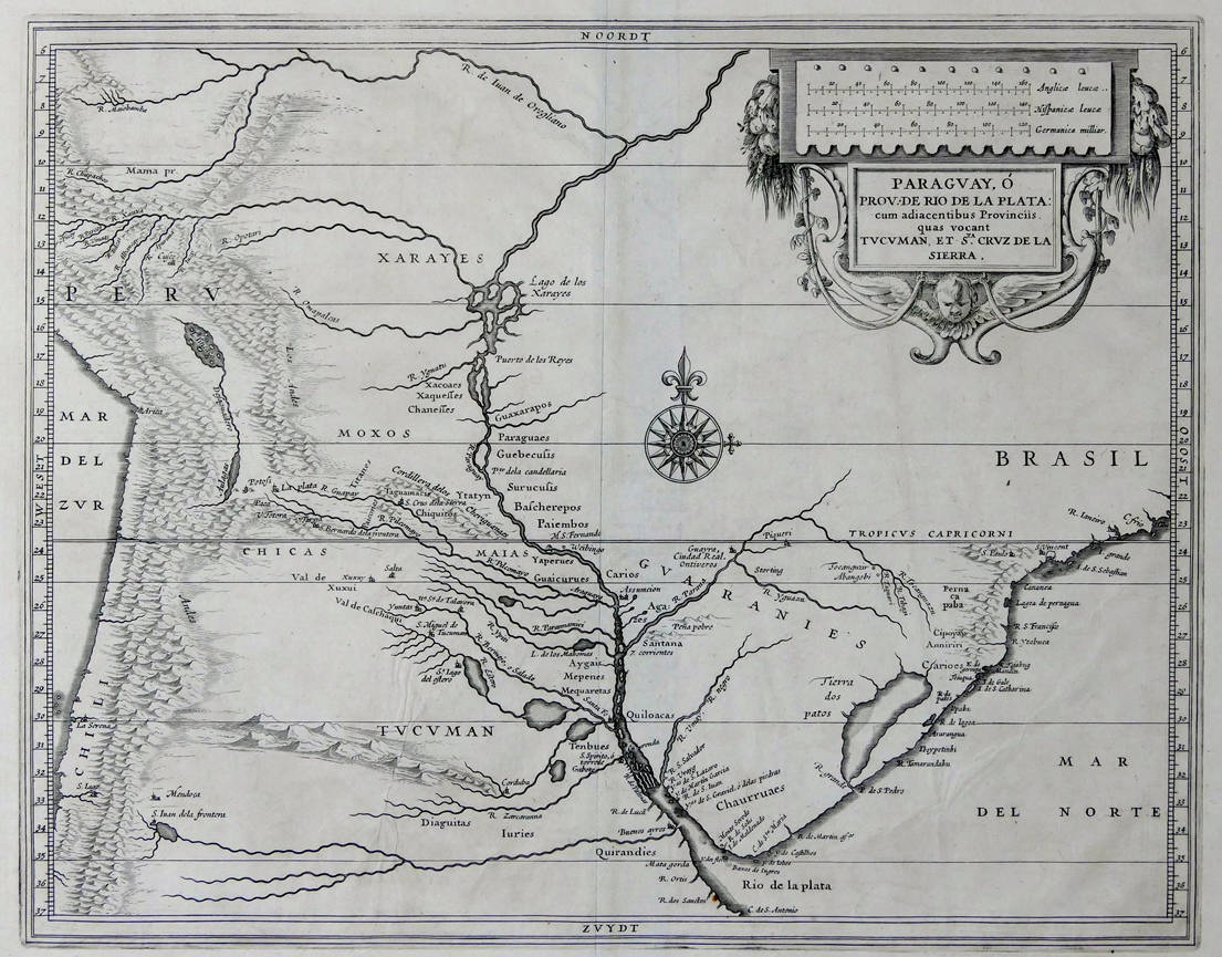 [49] Paraguay, o Prov. de Rio de la Plata: cum adiacentibus Provinciis quas vocant Tucuman, et Sta. Cruz de la Sierra, circa 1600. Coleção Catarina. Fonte: Ylmar Corrêa Neto.