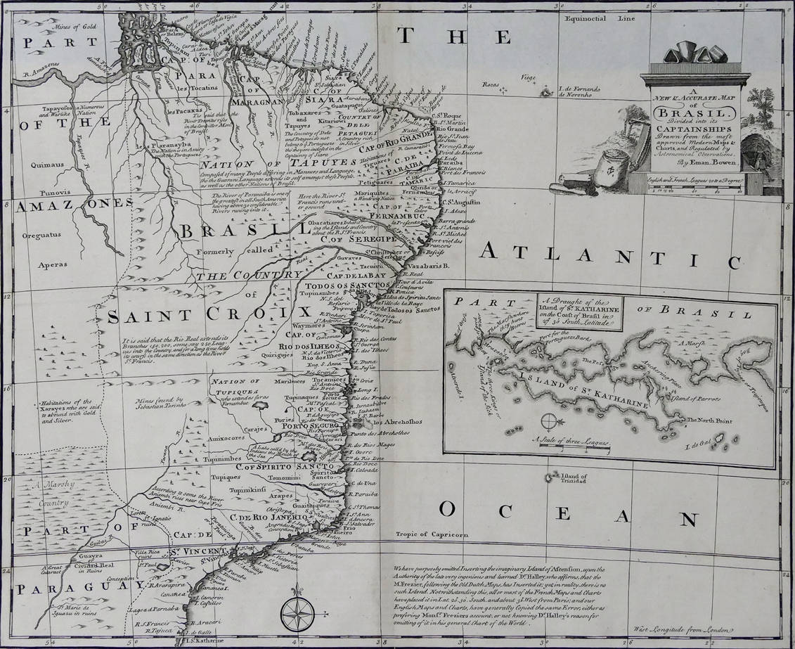 [51] A new and accurate map of Brazil, 1747. Emanuel Bowen [circa 1694-1767]. Coleção Catarina. Fonte: Ylmar Corrêa Neto.