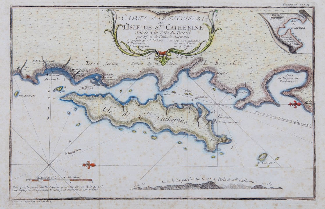 [58] Carte particuliere de L’Isle de Ste. Catherine, 1712. Amedee Francois Frezier [1682-1773]. Coleção Catarina. Fonte: Ylmar Corrêa Neto.