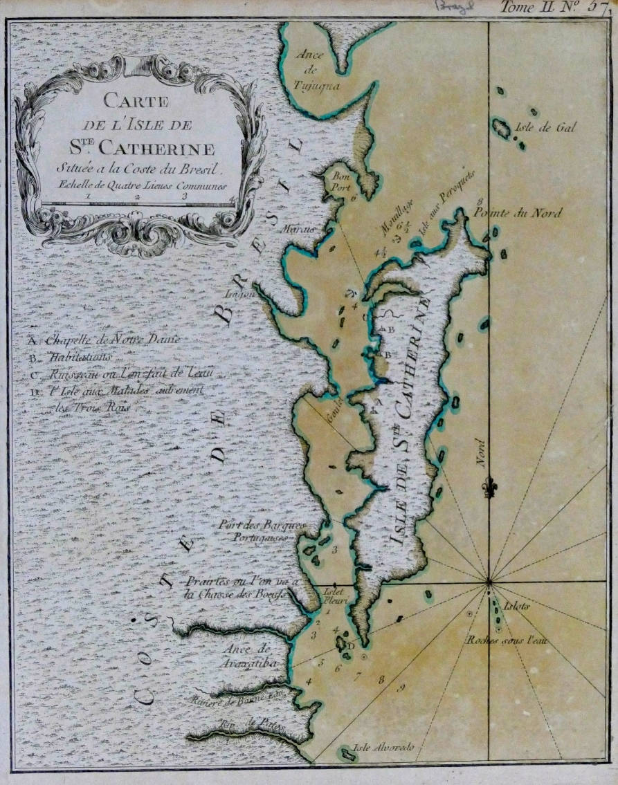 [59] Carte de I'Isle de St. Catherine situe a la Coste du Bresil, 1764. Jacques Nicolas Bellin [1703-1772]. Coleção Catarina. Fonte: Ylmar Corrêa Neto.