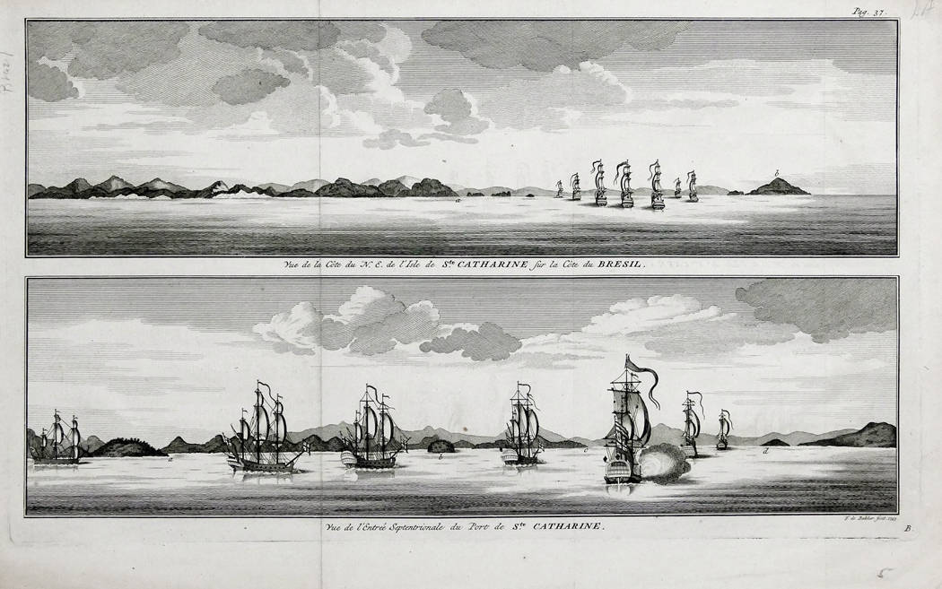 [63] Vue de la Côte du N. E. De l’Isle de Ste. Catharine sur la Côte de Bresil Vue de l’Entrée Septentrionale du Port de Ste. Catharine, 1740. Coleção Catarina. Fonte: Ylmar Corrêa Neto.