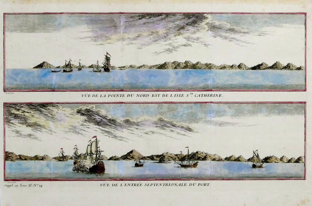 [64] Vue de la pointe du Nord Est de l’Isle de Ste. Catharine Vue de l’Entrée Septentrionale du Port, 1740. Coleção Catarina. Fonte: Ylmar Corrêa Neto.