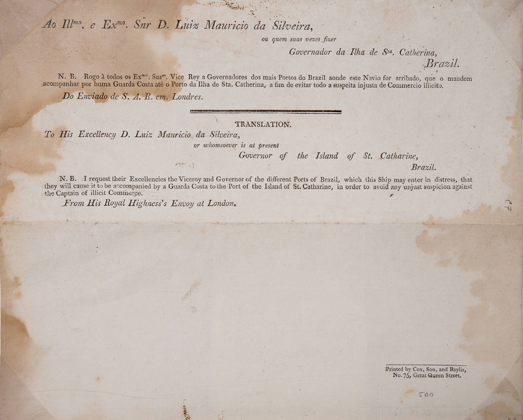 [68] Salvo Conduto para Navios Ingleses, circa 1805. Coleção Catarina. Fonte: Ylmar Corrêa Neto.
