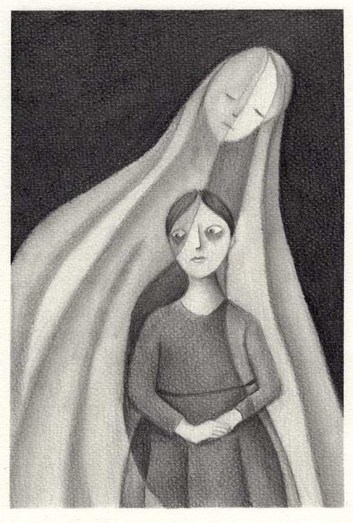 Retrato de Margareth e sua falecida mãe, ilustração a grafite, 2021. 33,5 X 24 cm. Fonte: Carol Krügel.