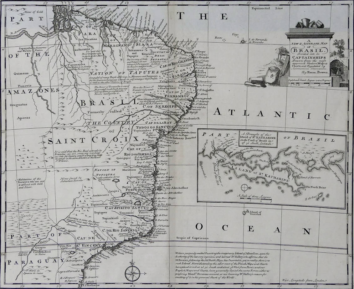 [49] A new and accurate map of Brazil, 1747. Emanuel Bowen [circa 1694-1767]. Coleção Catarina. Fonte: Ylmar Corrêa Neto.