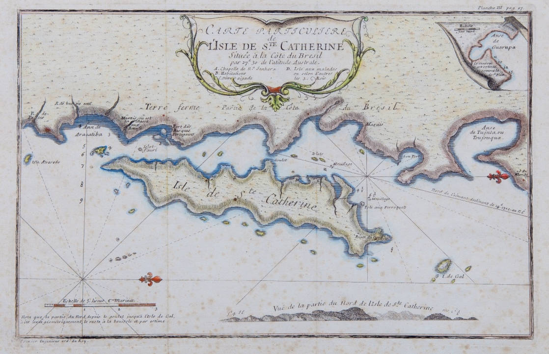 [57] Carte particuliere de L’Isle de Ste. Catherine, 1712. Amedee Francois Frezier [1682-1773]. Coleção Catarina. Fonte: Ylmar Corrêa Neto.