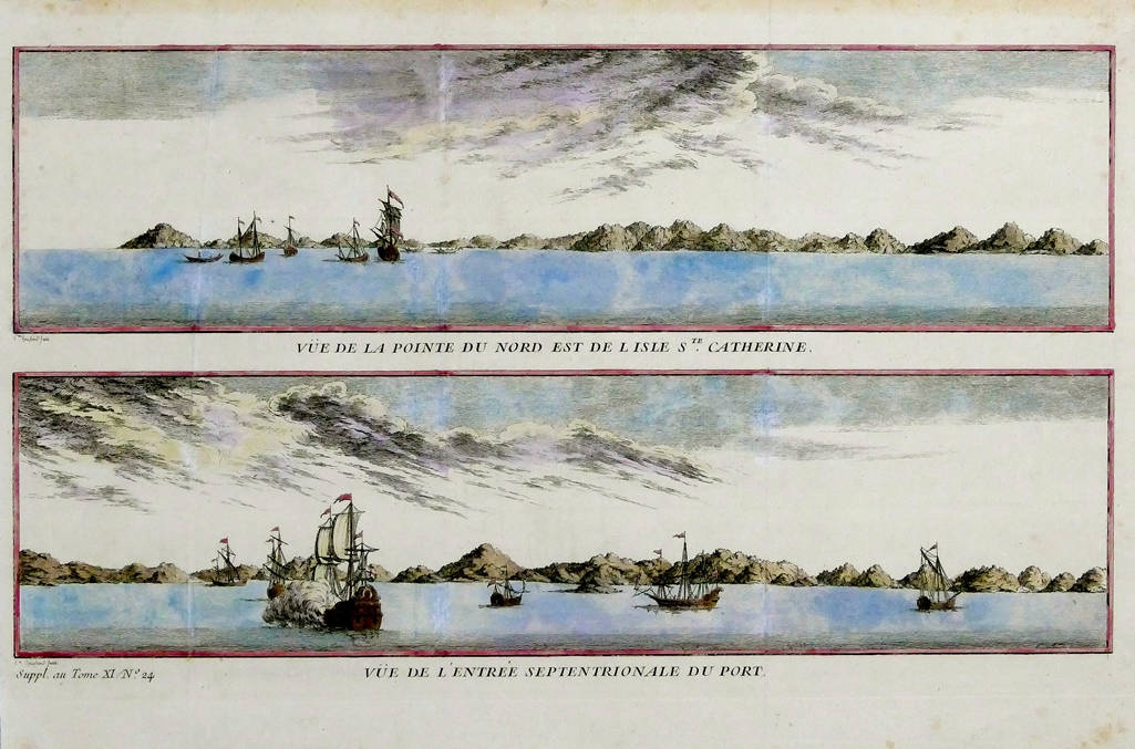 [63] Vue de la pointe du Nord Est de l’Isle de Ste. Catharine Vue de l’Entrée Septentrionale du Port, 1740. Coleção Catarina. Fonte: Ylmar Corrêa Neto.