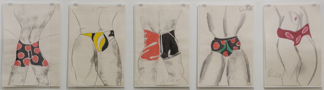 Sem título (SHORTS), 1985. Desenhos de torso masculino em grafite e pintura guache sobre papel sulfite, 33x21,9cm. Acervo Instituto Schwanke.