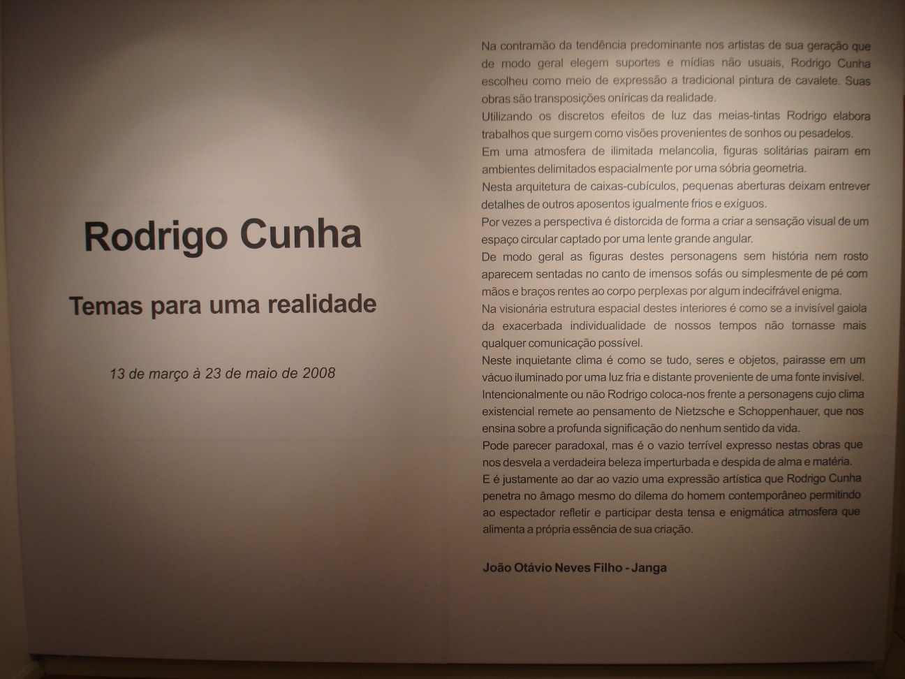 Exposição Temas para uma realidade, de Rodrigo Cunha.